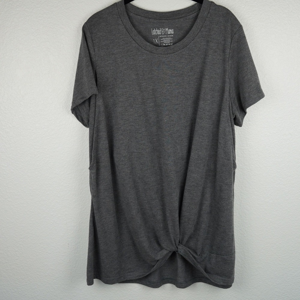 Latched Mama Womens Gray Short Sleeve Twist Front Maternity Top 1X Plus Size